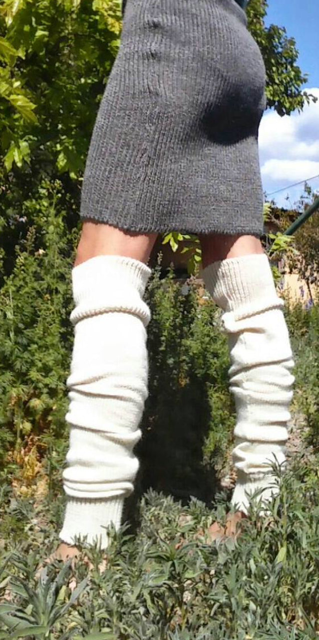 Long, plain knit leg warmers