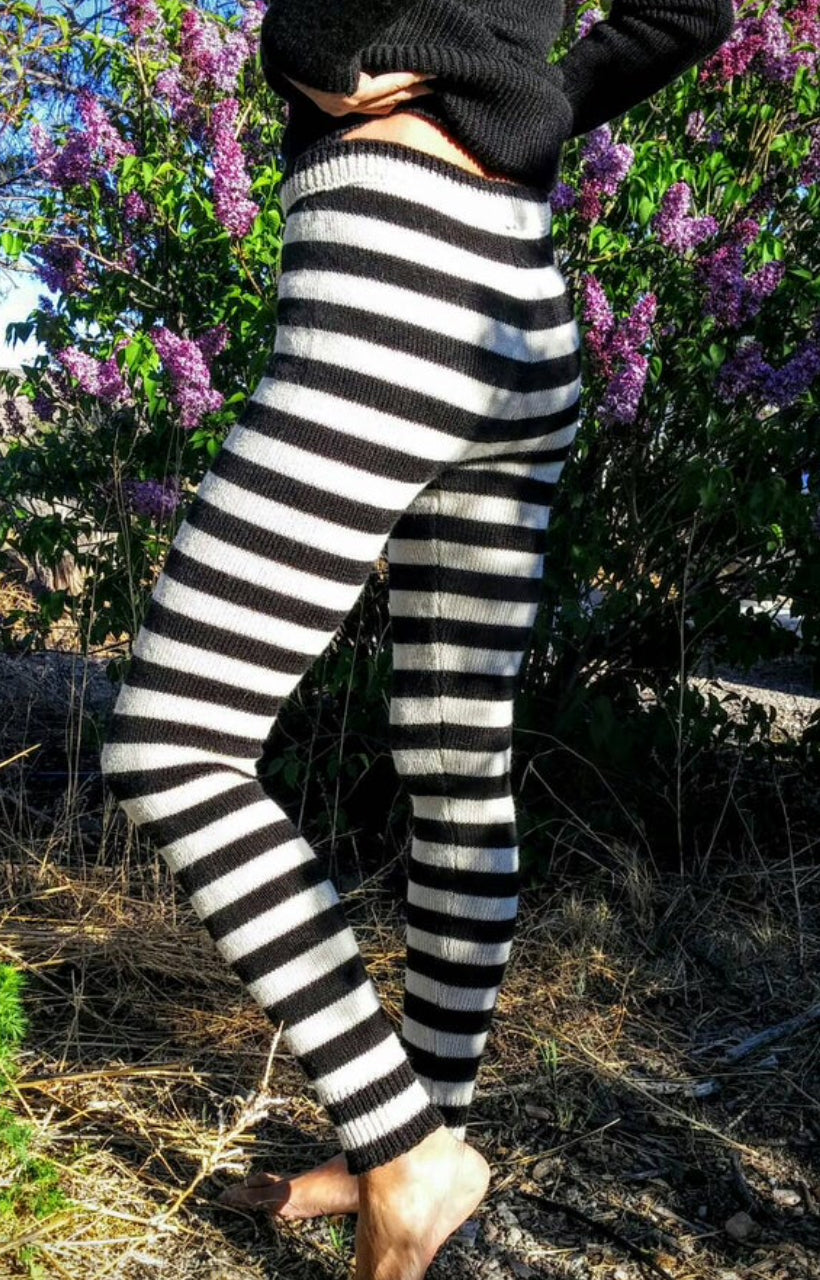 Striped leggings-plain knit