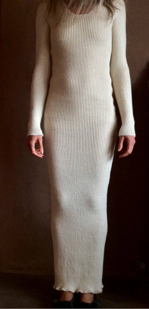 Long, stretchy, rib knit dress