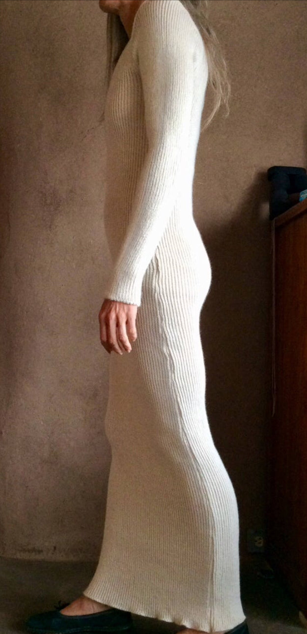 Long, stretchy, rib knit dress