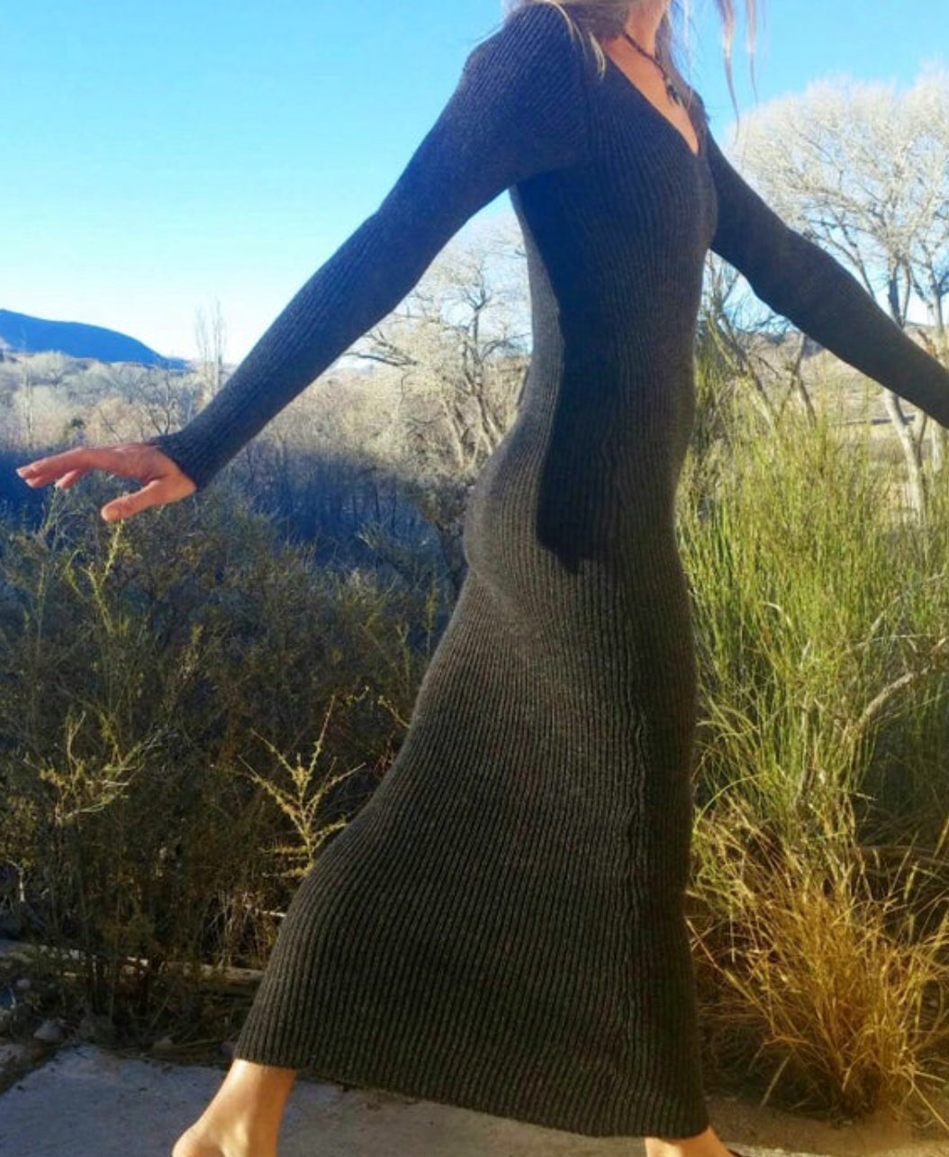 Long, stretchy, rib knit dress