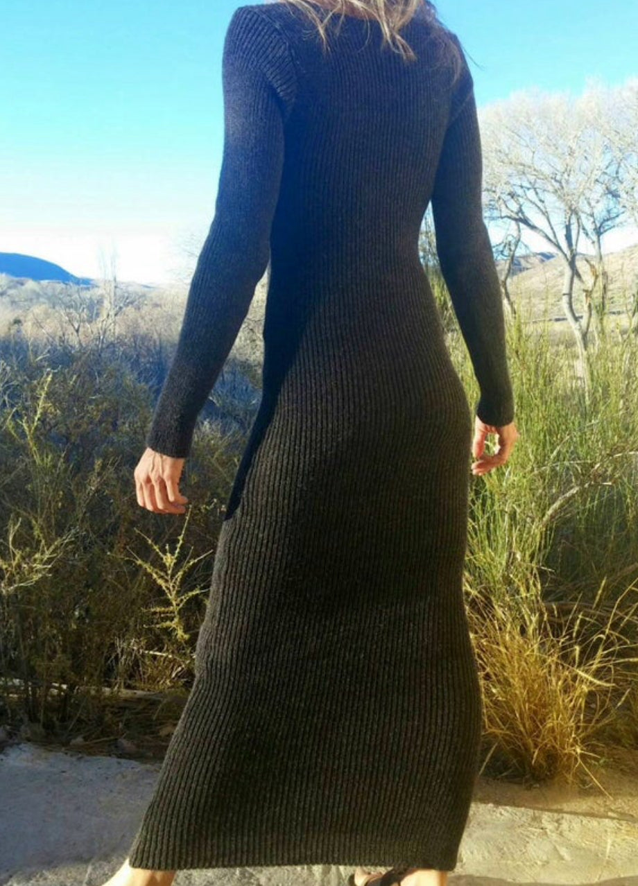 Long, stretchy, rib knit dress