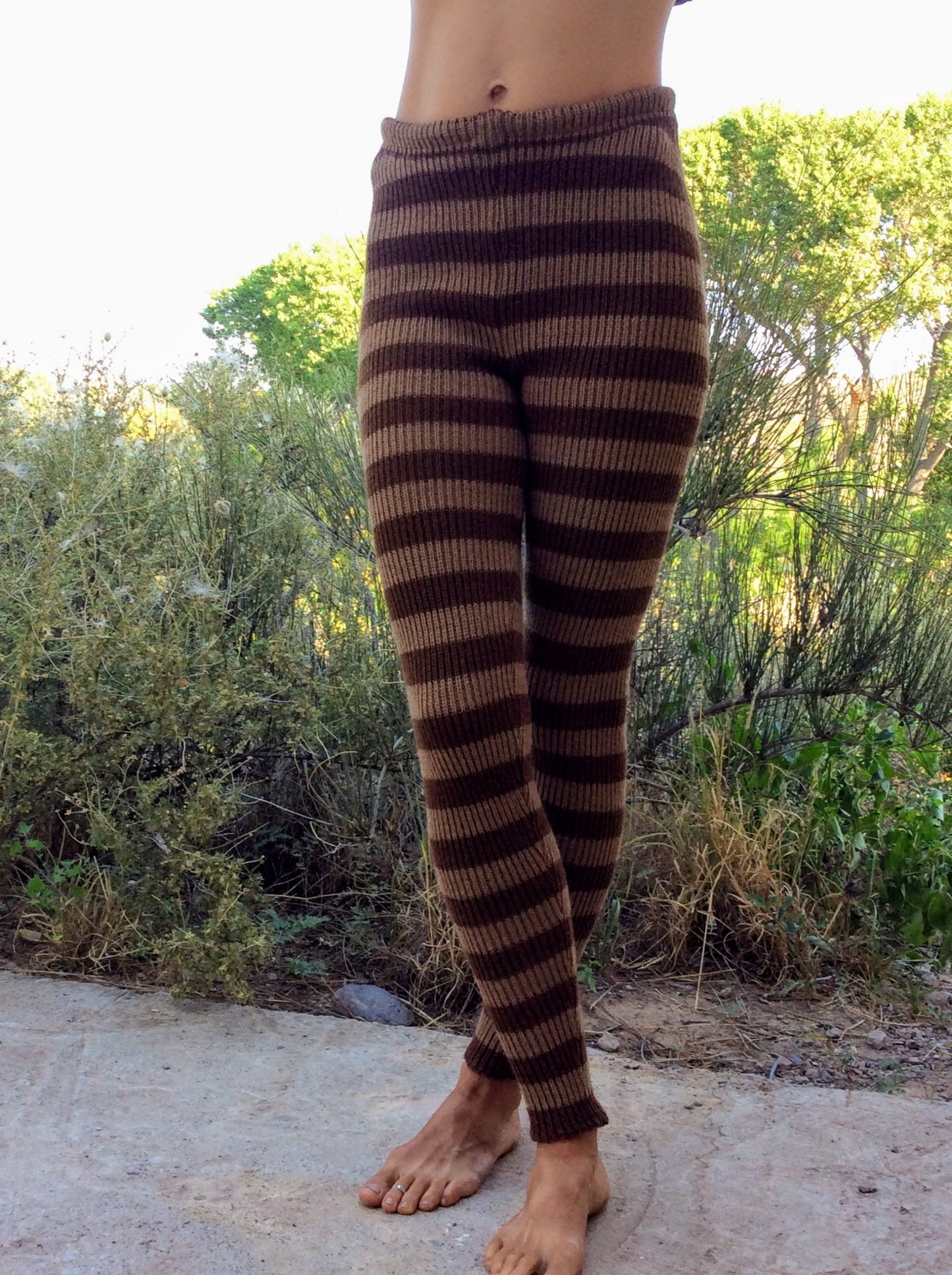 Striped, stretchy, rib knit leggings