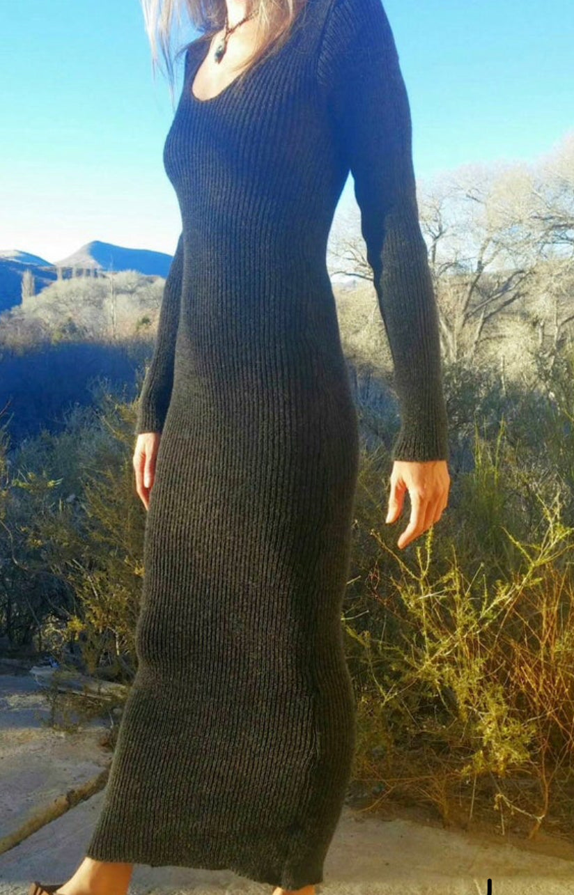 Long, stretchy, rib knit dress
