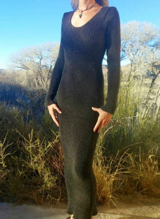 Long, stretchy, rib knit dress
