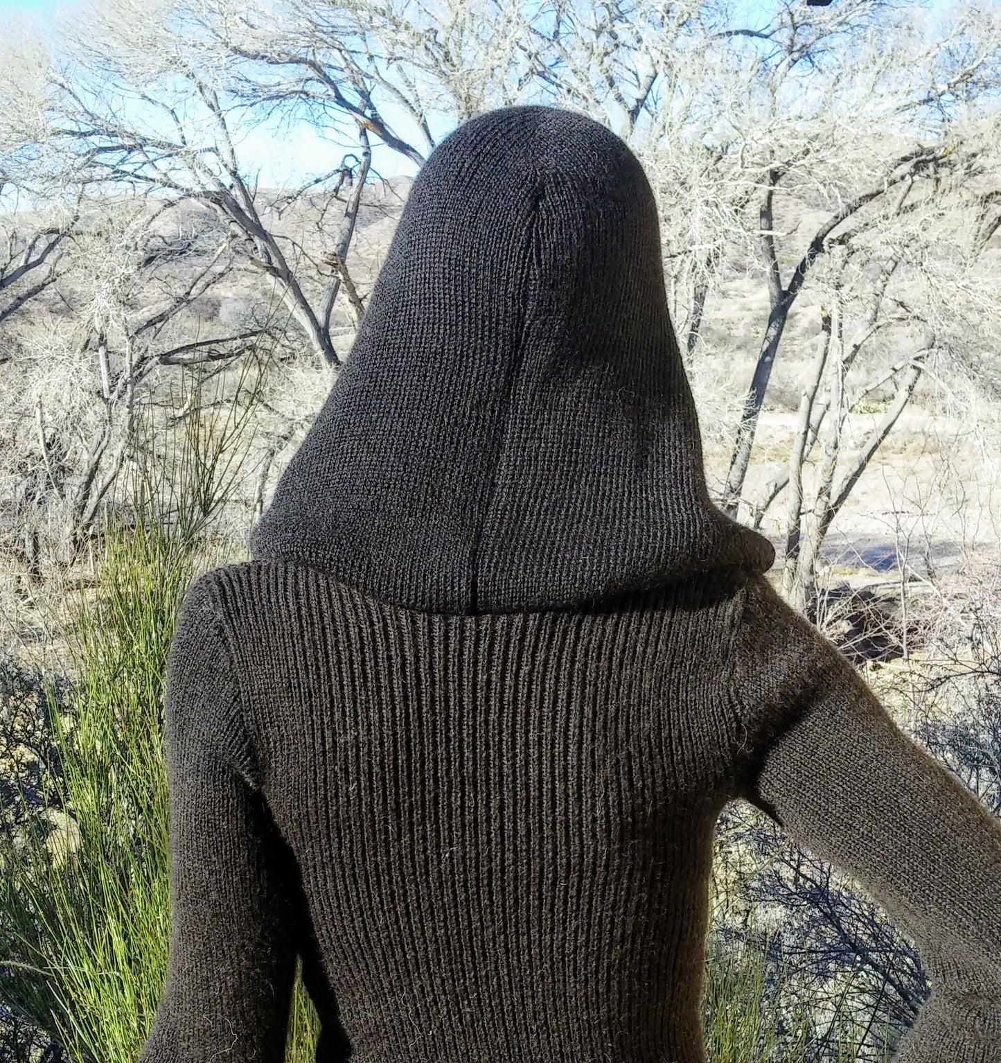 Hooded, rib knit sweater