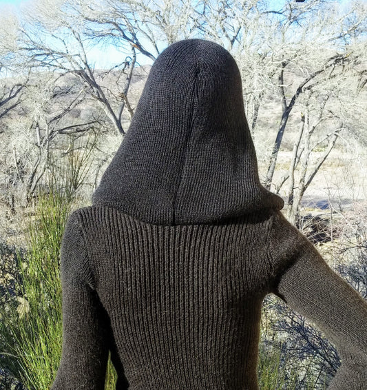 Hooded, rib knit sweater