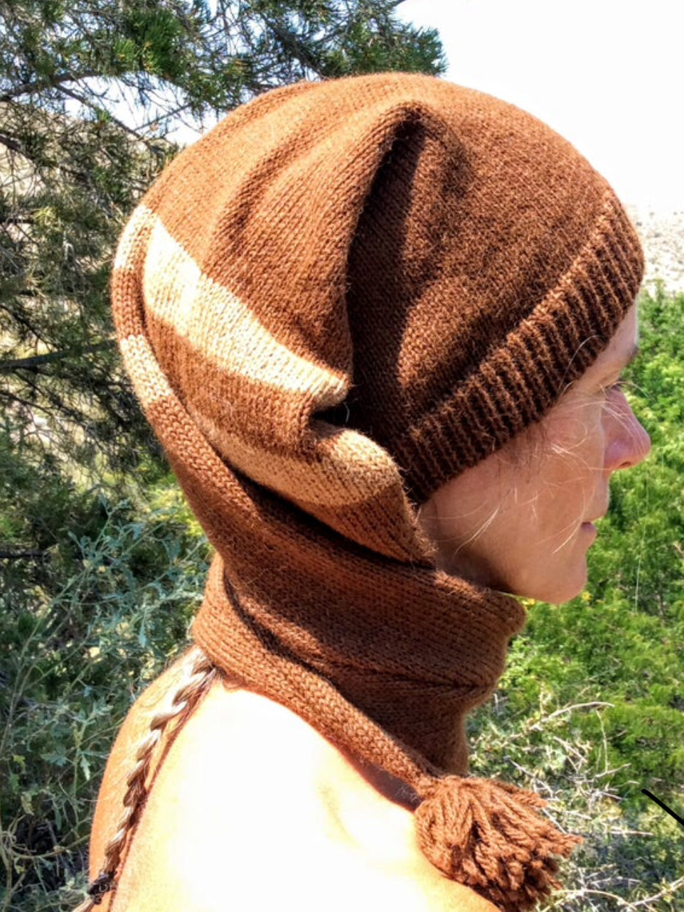 Long, pointy, pompom hat