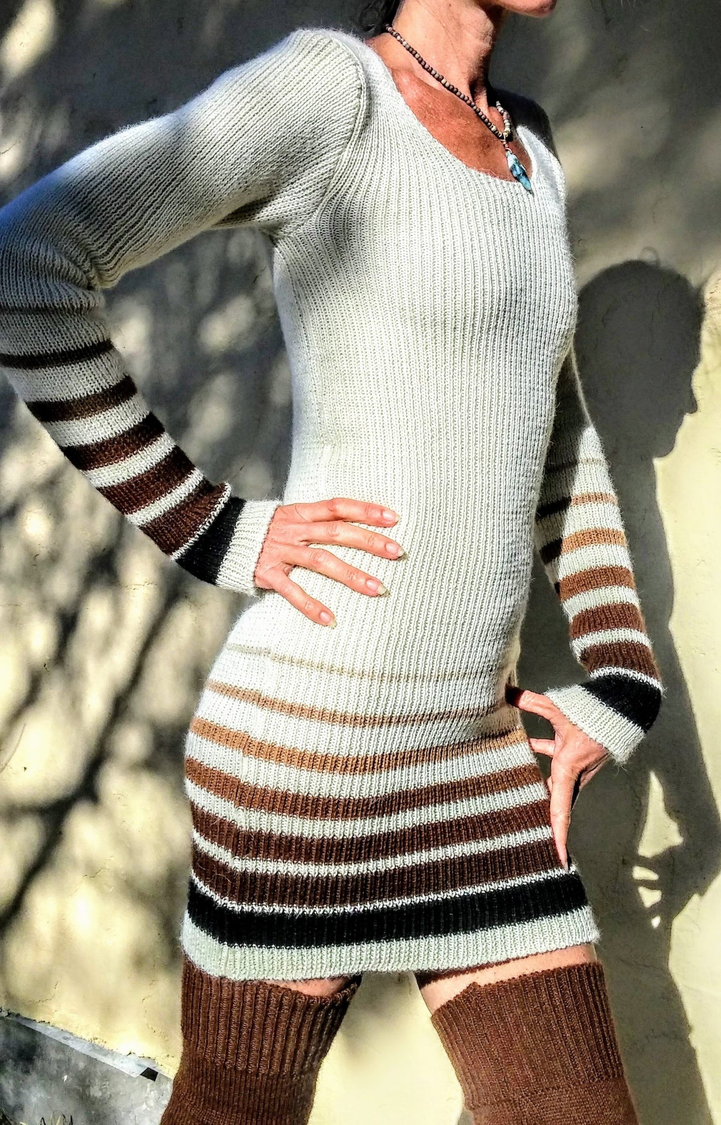 Long sleeve, stretchy, rib knit dress