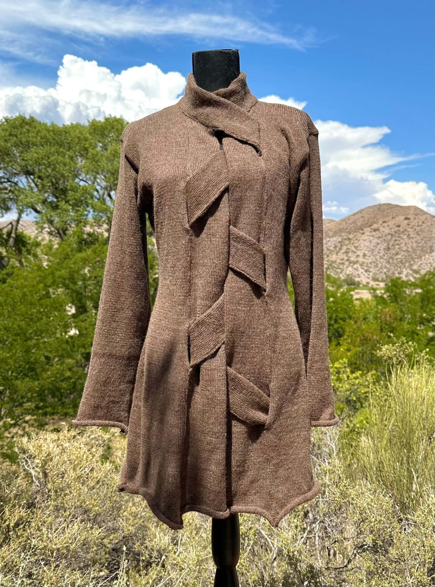 Braided fastening long sweater