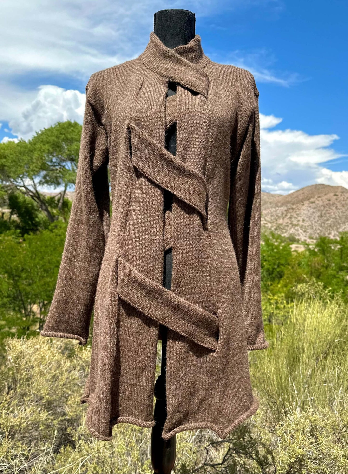 Braided fastening long sweater